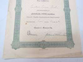 Rautsi &amp; Manner Oy, Helsinki 1946, 1000 mk, osakekirja nr 26 Johtaja Jorma Rautsi -share certificate