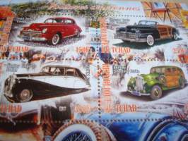 Vanhat autot, Ford, Chrysler ja 2 x Bentley, 4 postimerkin arkki, leimaamaton, vuodelta 2013, Tchad, hieno. Katso myös muut kohteeni mm. noin 1200 erilaista