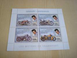 Harley-Davidson &amp; Elvis Presley, 4 postimerkin arkki, leimaaton, vuodelta 2006, Kongo, hieno. Katso myös muut kohteeni mm. noin 1200 erilaista amerikkalaista