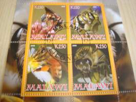 Ampiainen, 4 postimerkin arkki, leimattu, vuodelta 2008, Malawi, hieno. Katso myös muut kohteeni mm. noin 1200 erilaista amerikkalaista ensipäiväkuorta