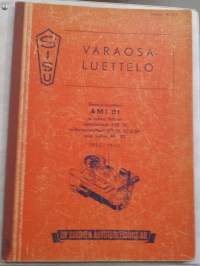 Sisu varaosaluettelo  - Bensiinimoottori AMI 01 ja siihenliittyvät sähkölaitteet ASE 01, polttonesteet API 01, 02 ja 04 sekä kytkin AKI 20 1950-1957Julkaisu 14/757