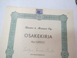Rautsi &amp; Manner Oy, Helsinki 1946, 1000 mk, osakekirja nr 110 Johtaja Jorma Rautsi -share certificate