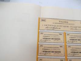 Aktiebolaget Kemi Osakeyhtiö, Kemi 1945, å etthundra aktier á ettusen mark = 100 000 mk -osakekirja, blanco, mkakuleras-leimattu -share certificate