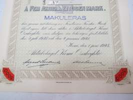 Aktiebolaget Kemi Osakeyhtiö, Kemi 1945, å fem aktier á ettusen mark = 5 000 mk -osakekirja, blanco, mkakuleras-leimattu -share certificate