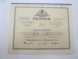 Försäkringsaktiebolaget Fennia Vakuutusosakeyhtiö, Helsinki 1942, Litt. A 1 osake á 1 000 mk -osakekirja / share certificate