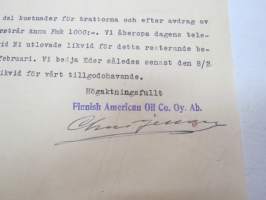 Finnish-American Oil Company Oy Ab (Sinclair-Union Petroleum Company), Helsingfors 18.1.1929 -asiakirja / business document
