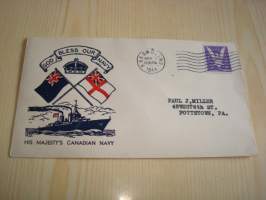 God Bless Our Navy, His Majesty´s Canadian Navy, WWII, 2. maailmansota, 1944, USA, ensipäiväkuori, FDC, esim. lahjaksi. Katso myös muut kohteeni, minulla on