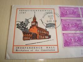 Independence Hall, Birthplace of the Constitution, Philadelphia, 1937, USA, ensipäiväkuori, FDC, kuudella postimerkkillä, esim. lahjaksi. Katso myös muut