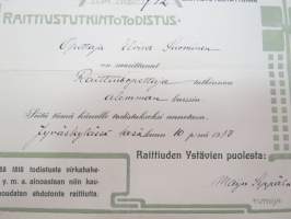 Raittiustutkintotodistus - Raittiusopettajatutkinto - alempi kurssi - (kansakoulunopettaja Elvi Suominen, 1891-1982 Turku), tutkinto suoritettu Jyväskylässä