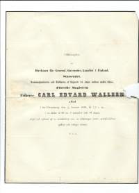 Direktorn för General-Guvernörs Kansliet i Finland, Statsrådet Friherre Carl Edvard Walleen St Petersburg ,  Hautajaiskutsu  1856