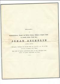 Provincial-Läkaren, Ritari Johan Ascholin Helsingfors  ,  Hautajaiskutsu  1859