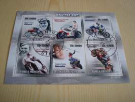 Moto GP, Jarno Saarinen, Geof Duke, Giacomo Agostin, Valentino Rosi, Dajiro Kato ja Dani Pedrosa, Souvenir Sheet, 2010, Sao Tome &amp; Principe, arkissa 6