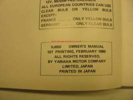 Yamaha XJ650 owner´s manual käyttöohjekirja