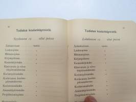 Turun kaupungin Käsityöläiskoulu - Todistuskirja Elvira Dagmar Suominen 1905-1907, sisältää tiedot käydyistä kursseista, niiden tuntimääristä,