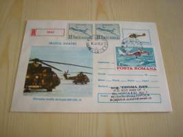 Helikopteri &amp; lentokone, 1986, Romania, ensipäiväkuori, FDC, kirjattu kirje. Katso myös muut kohteeni mm. noin 1200 erilaista amerikkalaista ensipäiväkuorta