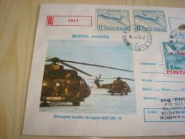 Helikopteri &amp; lentokone, 1986, Romania, ensipäiväkuori, FDC, kirjattu kirje. Katso myös muut kohteeni mm. noin 1200 erilaista amerikkalaista ensipäiväkuorta