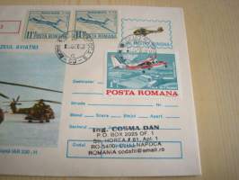 Helikopteri &amp; lentokone, 1986, Romania, ensipäiväkuori, FDC, kirjattu kirje. Katso myös muut kohteeni mm. noin 1200 erilaista amerikkalaista ensipäiväkuorta