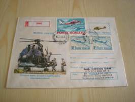 Helikopteri &amp; lentokone, 1986, Romania, ensipäiväkuori, FDC, kirjattu kirje. Katso myös muut kohteeni mm. noin 1200 erilaista amerikkalaista ensipäiväkuorta