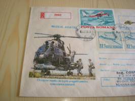 Helikopteri &amp; lentokone, 1986, Romania, ensipäiväkuori, FDC, kirjattu kirje. Katso myös muut kohteeni mm. noin 1200 erilaista amerikkalaista ensipäiväkuorta