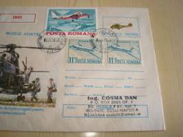 Helikopteri &amp; lentokone, 1986, Romania, ensipäiväkuori, FDC, kirjattu kirje. Katso myös muut kohteeni mm. noin 1200 erilaista amerikkalaista ensipäiväkuorta