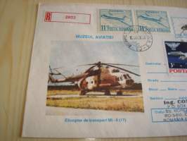 Helikopteri &amp; lentokone, 1986, Romania, ensipäiväkuori, FDC, kirjattu kirje. Katso myös muut kohteeni mm. noin 1200 erilaista amerikkalaista ensipäiväkuorta