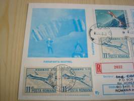 Laskuvarjohyppääjä, 1986, Romania, maksikortti, FDC, kirjattu kirje. Katso myös muut kohteeni mm. noin 1200 erilaista amerikkalaista ensipäiväkuorta