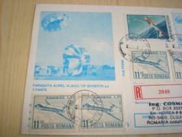 Laskuvarjohyppääjä, 1986, Romania, maksikortti, FDC, kirjattu kirje. Katso myös muut kohteeni mm. noin 1200 erilaista amerikkalaista ensipäiväkuorta