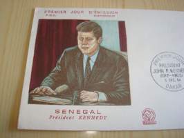 John F. Kennedy, JFK, 1964, Senegal, ensipäiväkuori, FDC. Katso myös muut kohteeni mm. noin 1200 erilaista amerikkalaista ensipäiväkuorta 1920-luvulta