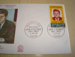 John F. Kennedy, JFK, 1964, Senegal, ensipäiväkuori, FDC. Katso myös muut kohteeni mm. noin 1200 erilaista amerikkalaista ensipäiväkuorta 1920-luvulta