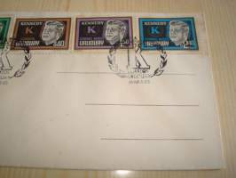 John F. Kennedy, JFK, 1965, Uruguay, ensipäiväkuori, FDC. Katso myös muut kohteeni mm. noin 1200 erilaista amerikkalaista ensipäiväkuorta 1920-luvulta