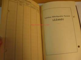 Työväen Säästöpankki Turussa säästökirja huhtikuu 1935 -tammikuu 1975