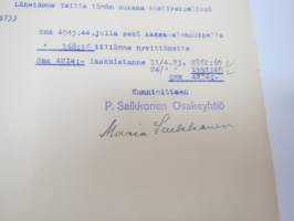 P. Saikkonen Oy, 31.5.1923 Sortavala -asiakirja / business document