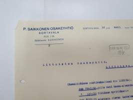 P. Saikkonen Oy, 16.4.1923 Sortavala -asiakirja / business document