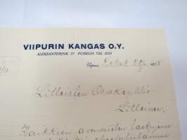 Viipurin Kangas Oy, 28.10.1925, Viipuri -asiakirja / business document