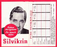 Silvikrin-hiusvesi, pahvinen tuotepakkaus. (14 x 3,5 x 5,5, cm) Sisältää käyttöohjevihkosen suomeksi ja ruotsiksi.