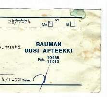 Rauman Uusi Apteekki Rauma, resepti  signatuuri  1972