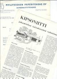 Kipsoniitti Myllykosken Paperitehgas Oy  - tuote-esite 1959