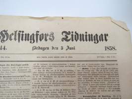 Helsingfors Tidningar, Lördagen den 5 Juni 1858, innehåller bl. a. följande artiklar / annonser; Resande - skulptören Forssell från St. Petersburg - Mamsell