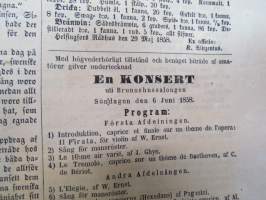 Helsingfors Tidningar, Lördagen den 5 Juni 1858, innehåller bl. a. följande artiklar / annonser; Resande - skulptören Forssell från St. Petersburg - Mamsell