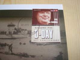 Sir Winston Churchill, Normandian maihinnousu, D-Day, WWII, 2. maailmansota, Gambia, 2004, ensipäiväkuori, FDC + kortti. Katso myös muut kohteeni mm. noin 1200