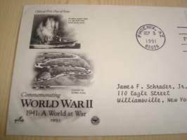 1941 WWII, 2. maailmansota, USA, 1991, ensipäiväkuori, FDC. Katso myös muut kohteeni mm. noin 1200 erilaista amerikkalaista ensipäiväkuorta 1920-luvulta