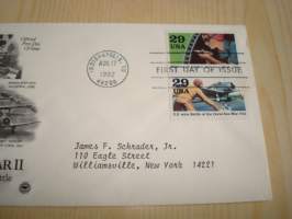 1942 WWII, 2. maailmansota, USA, 1992, ensipäiväkuori, FDC. Katso myös muut kohteeni mm. noin 1200 erilaista amerikkalaista ensipäiväkuorta 1920-luvulta