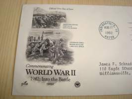 1942 WWII, 2. maailmansota, USA, 1992, ensipäiväkuori, FDC. Katso myös muut kohteeni mm. noin 1200 erilaista amerikkalaista ensipäiväkuorta 1920-luvulta