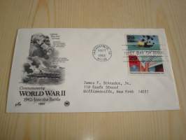 1942 WWII, 2. maailmansota, USA, 1992, ensipäiväkuori, FDC. Katso myös muut kohteeni mm. noin 1200 erilaista amerikkalaista ensipäiväkuorta 1920-luvulta