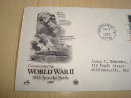 1942 WWII, 2. maailmansota, USA, 1992, ensipäiväkuori, FDC. Katso myös muut kohteeni mm. noin 1200 erilaista amerikkalaista ensipäiväkuorta 1920-luvulta