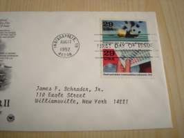 1942 WWII, 2. maailmansota, USA, 1992, ensipäiväkuori, FDC. Katso myös muut kohteeni mm. noin 1200 erilaista amerikkalaista ensipäiväkuorta 1920-luvulta