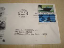 1943 WWII, 2. maailmansota, USA, 1993, ensipäiväkuori, FDC. Katso myös muut kohteeni mm. noin 1200 erilaista amerikkalaista ensipäiväkuorta 1920-luvulta
