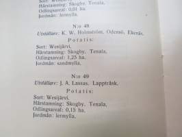 Katalog över Nylands och Tavastehus läns Lantbrukssällskaps Utställning av potatis i Helsingfors den 11 dec. 1926 -perunanäyttelyn luettelo, mainitaan