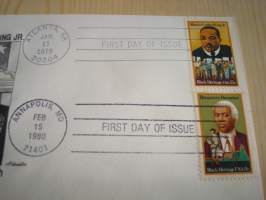 Martin Luther King Jr. &amp; Benjamin Banneker, Combo: 1979 &amp; 1980, USA, ensipäiväkuori, FDC. Katso myös muut kohteeni mm. noin 1200 erilaista amerikkalaista