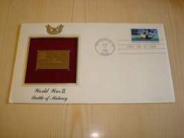 2. maailmansota, WWII, Battle of Midway, &quot;gold stamp&quot;, 1992, USA, ensipäiväkuori, FDC + kortti. Katso myös muut kohteeni mm. noin 1200 erilaista amerikkalaista